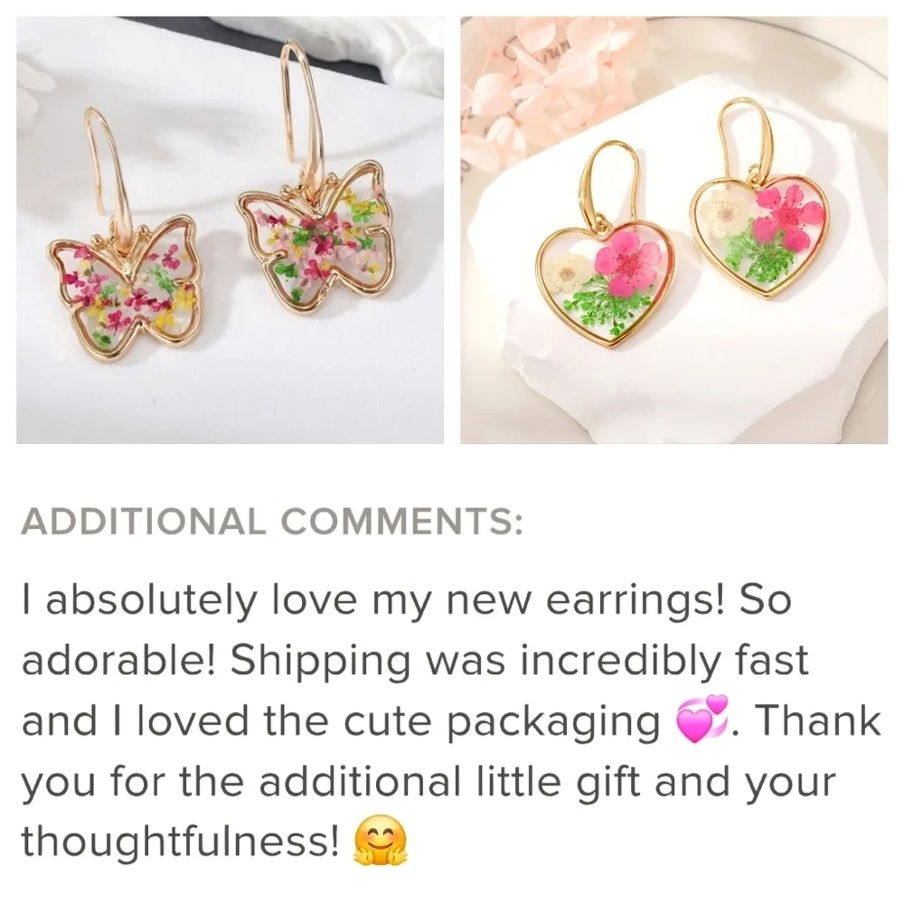Butterfly Dried Flower Pendant Earrings